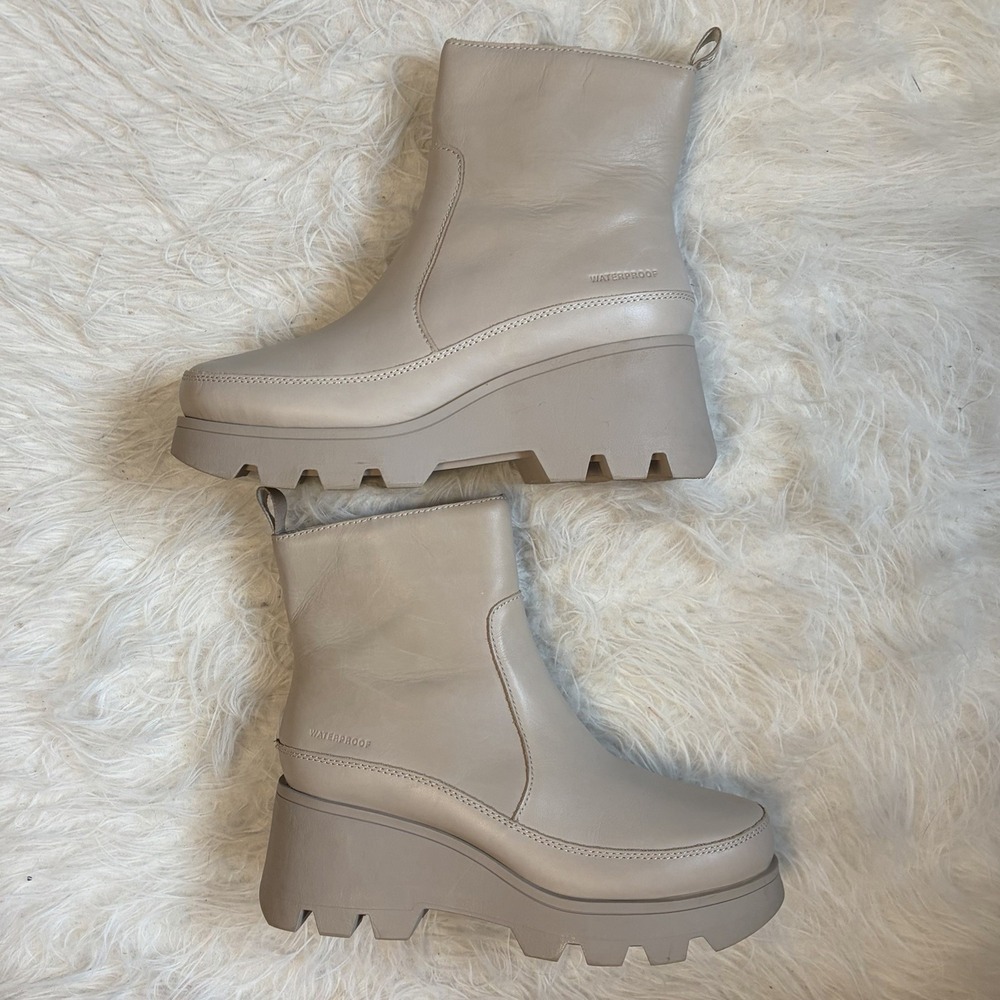 Cougar Sz 9 Villa Leather Mid Calf Beige Boots Waterproof Chunky Indie Grunge